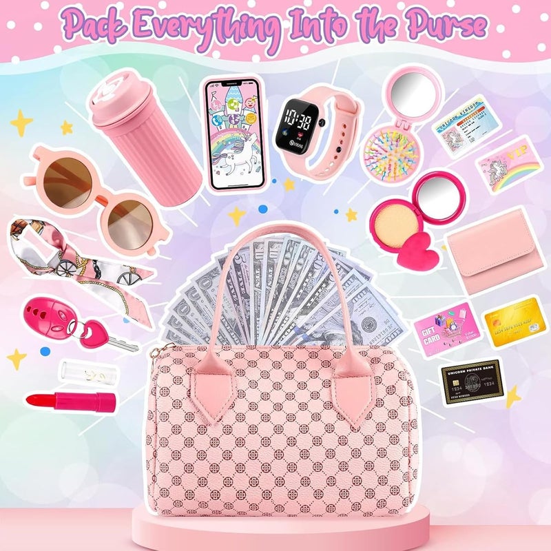 Beauenty Play Purse for Little Girls - 32PCS Toddler Purse with Pretend Makeup, Handbag, Phone, and Accessories - Image 2